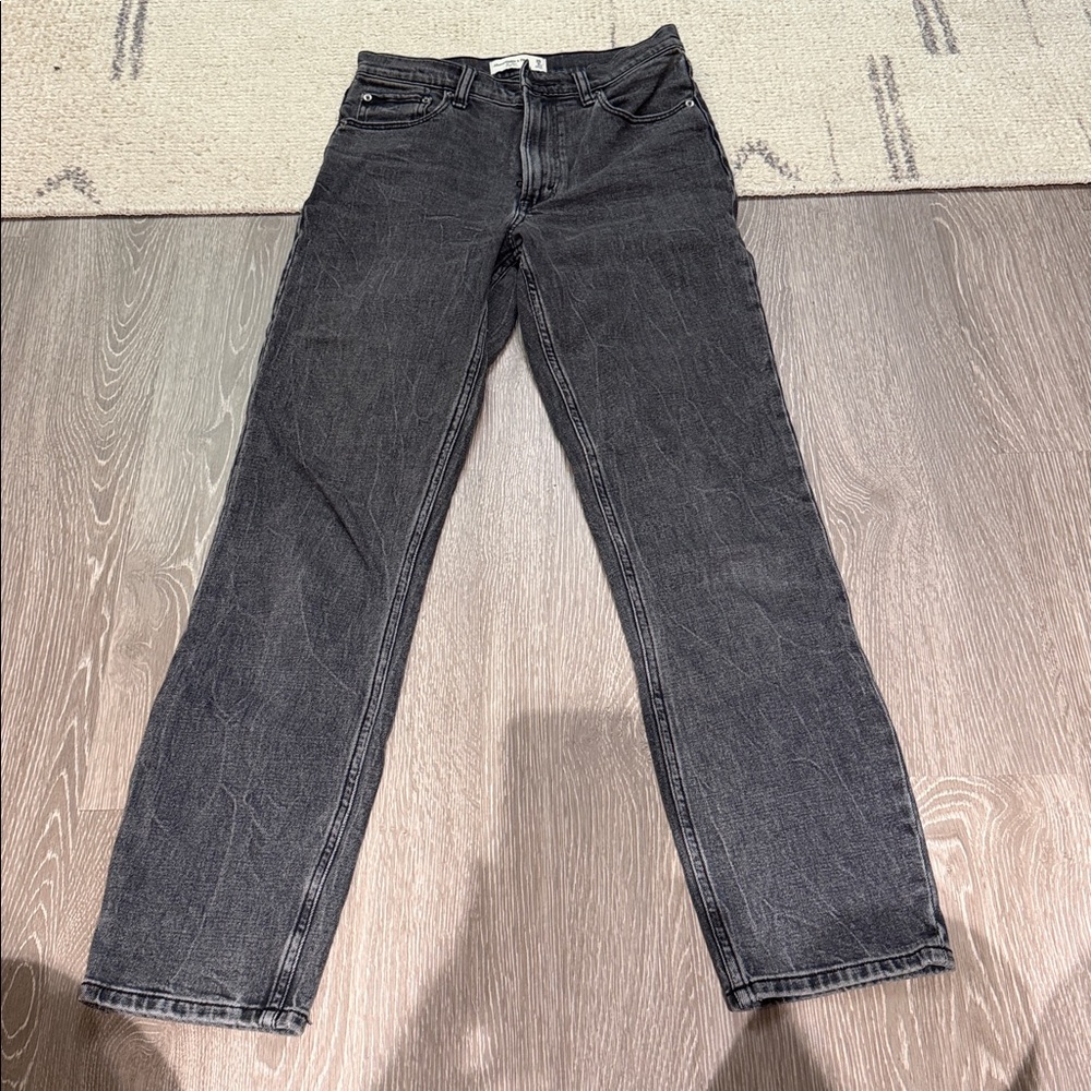 Abercrombie & fitch black washed out jean the mom high rise size 25 extra long